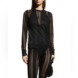 Ganni Black Sheer Lace Top